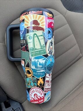 HydroJug Sticker-Covered Multi-Color Travel Mug